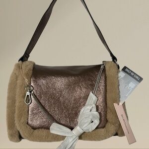 BCBGMaxAzria Metallic Brown and Cream Shoulder Bag